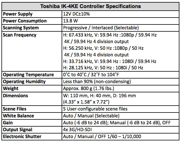 Toshiba IK-4KE Controller 4K Shooters
