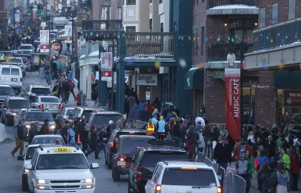 Main Street is bustling with activity during the Sundance Film Festival in Park City, Utah
