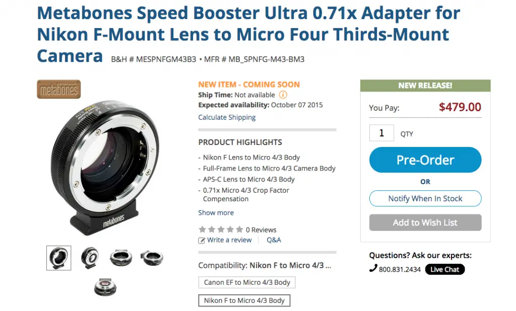 GH4 Speed Booster ULTRA Nikon