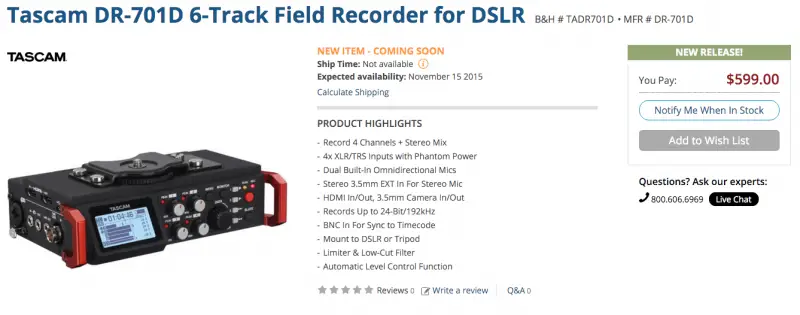 Tascam DR-701D Multi Track Field Recorder