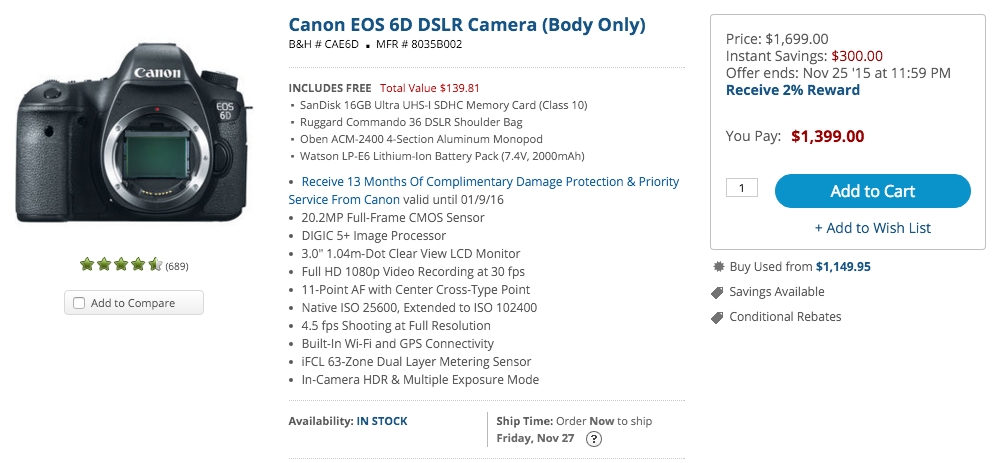 Canon EOS 6D Full Frame DSLR