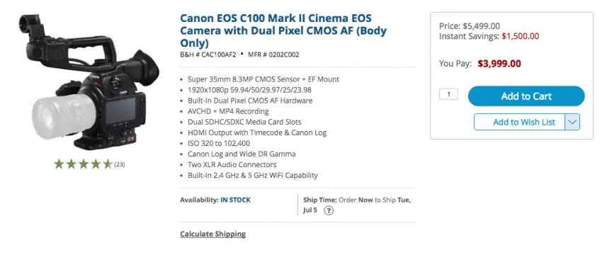 Canon C100 Mark II PRice Drop